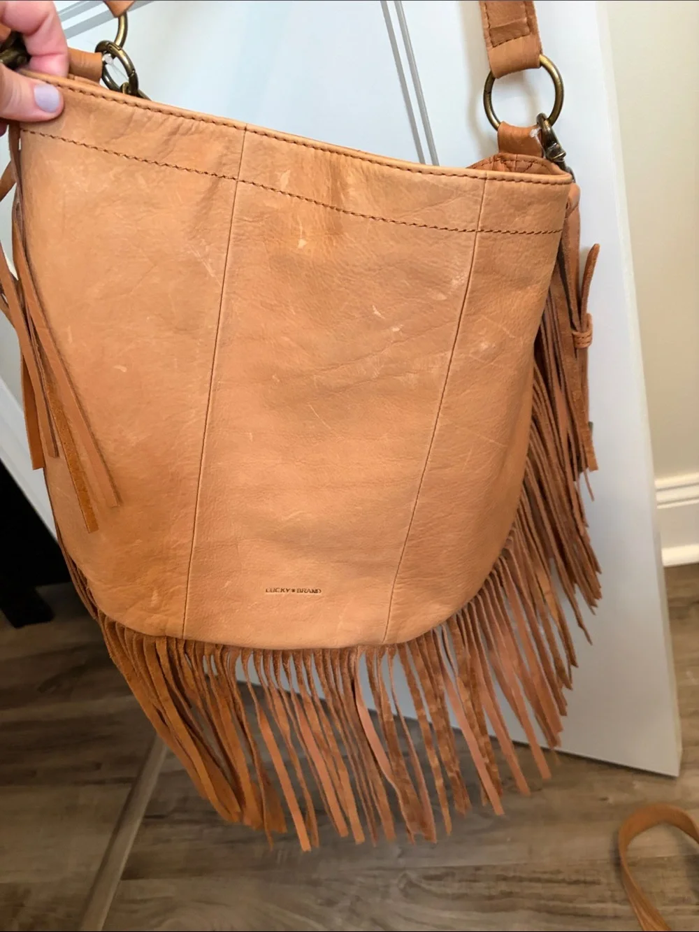 Lucky Brand Fringe Hobo Shoulder Bag - Tan Brown